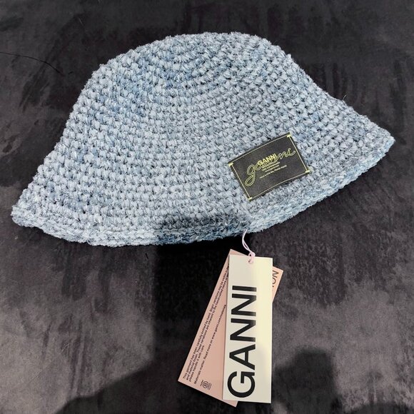 GANNI Hand Knit Denim Bucket Hat - Picture 1 of 3